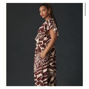Anthropologie The Cassandra Maxi Dress Zebra Print Ruffled Hem Brown Motif 3X